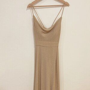 Metallic Cowl Neck Dress with Lace-Up Back, size adjustable